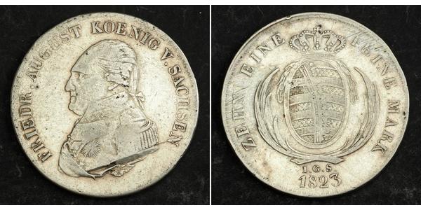1 Талер Саксония (королевство) (1806 - 1918) Серебро Фридрих Август I (король Саксонии)