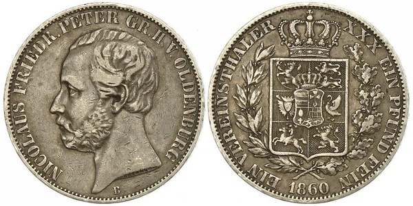 1 Талер Grand Duchy of Oldenburg (1814 - 1918) Срібло Peter II, Grand Duke of Oldenburg (1827 - 1900)