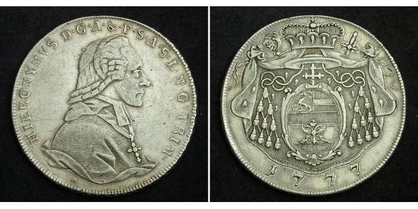 1 Талер Австрія / Зальцбург Срібло Count Hieronymus von Colloredo (1732 - 1812)