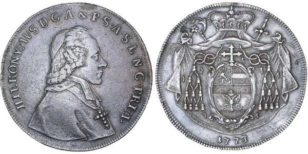 1 Талер Австрія / Зальцбург Срібло Count Hieronymus von Colloredo (1732 - 1812)