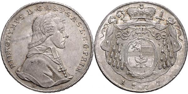 1 Талер Австрія / Зальцбург Срібло Count Hieronymus von Colloredo (1732 - 1812)