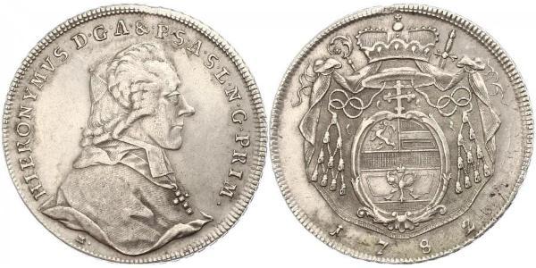 1 Талер Австрія / Зальцбург Срібло Count Hieronymus von Colloredo (1732 - 1812)