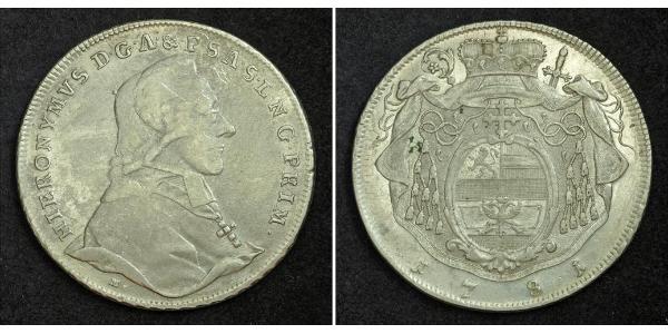1 Талер Австрія / Зальцбург Срібло Count Hieronymus von Colloredo (1732 - 1812)