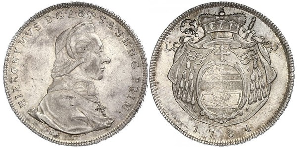 1 Талер Австрія / Зальцбург Срібло Count Hieronymus von Colloredo (1732 - 1812)