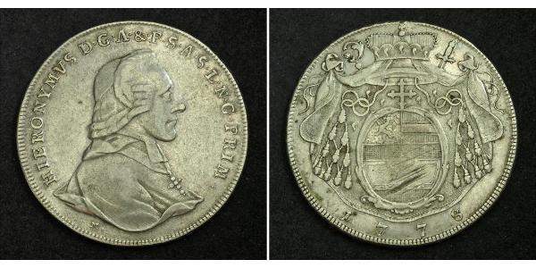 1 Талер Австрія / Зальцбург Срібло Count Hieronymus von Colloredo (1732 - 1812)