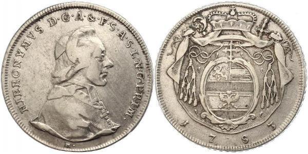 1 Талер Австрія / Зальцбург Срібло Count Hieronymus von Colloredo (1732 - 1812)