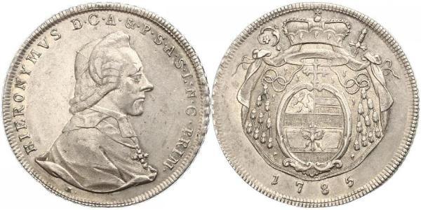 1 Талер Австрія / Зальцбург Срібло Count Hieronymus von Colloredo (1732 - 1812)