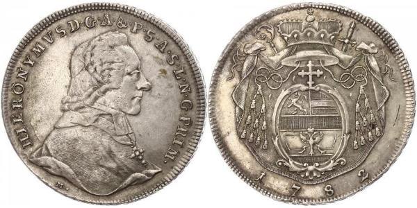 1 Талер Австрія / Зальцбург Срібло Count Hieronymus von Colloredo (1732 - 1812)