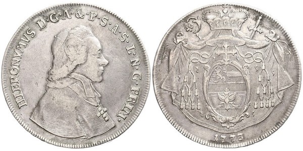 1 Талер Австрія / Зальцбург Срібло Count Hieronymus von Colloredo (1732 - 1812)