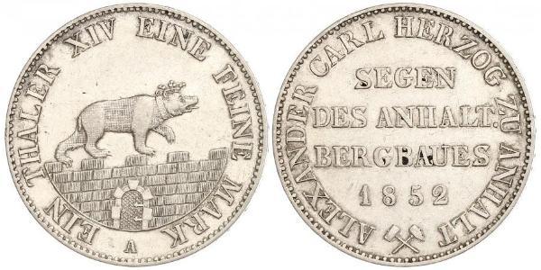 1 Талер Ангальт-Бернбург (1603 - 1863) Срібло Alexander Karl, Duke of Anhalt-Bernburg (1805 – 1863)