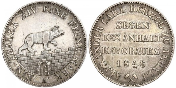 1 Талер Ангальт-Бернбург (1603 - 1863) Срібло Alexander Karl, Duke of Anhalt-Bernburg (1805 – 1863)