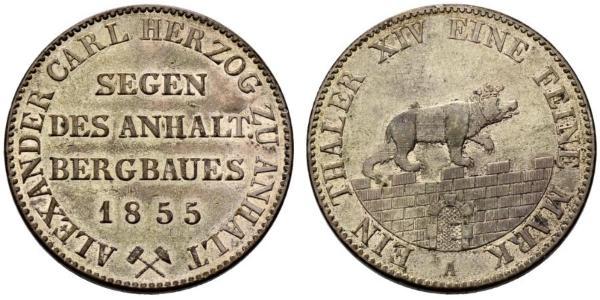 1 Талер Ангальт-Бернбург (1603 - 1863) Срібло Alexander Karl, Duke of Anhalt-Bernburg (1805 – 1863)