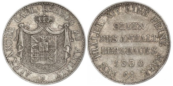 1 Талер Ангальт-Бернбург (1603 - 1863) Срібло Alexius Frederick Christian, Duke of Anhalt-Bernburg (1767 – 1834)