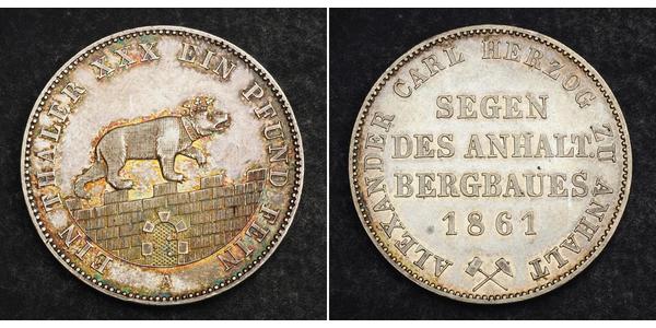 1 Талер Ангальт-Бернбург (1603 - 1863) Срібло Alexander Karl, Duke of Anhalt-Bernburg (1805 – 1863)