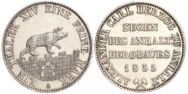 1 Талер Ангальт-Бернбург (1603 - 1863) Срібло Alexander Karl, Duke of Anhalt-Bernburg (1805 – 1863)