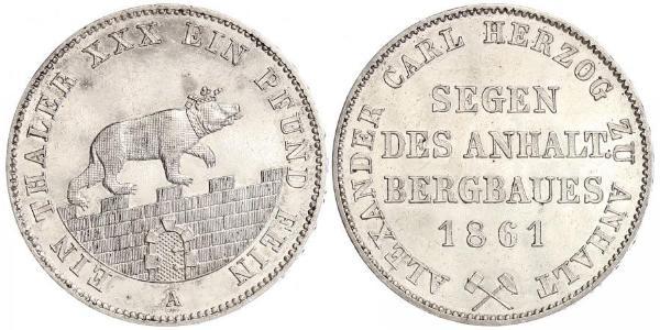 1 Талер Ангальт-Бернбург (1603 - 1863) Срібло Alexander Karl, Duke of Anhalt-Bernburg (1805 – 1863)
