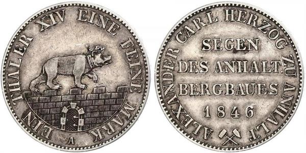 1 Талер Ангальт-Бернбург (1603 - 1863) Срібло Alexander Karl, Duke of Anhalt-Bernburg (1805 – 1863)