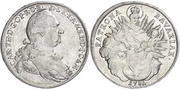 1 Талер Баварія (курфюрство) (1623 - 1806) Срібло Charles Theodore, Elector of Bavaria (1724 - 1799)