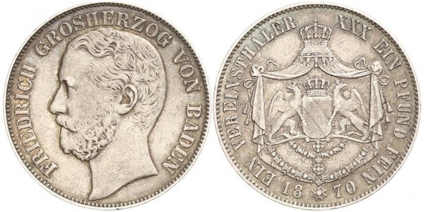 1 Талер Велике герцогство Баден (1806-1918) Срібло Frederick I, Grand Duke of Baden (1826 - 1907)