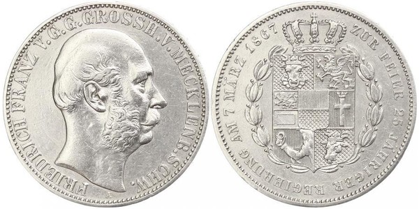 1 Талер Герцогство Мекленбург-Шверин (1352-1918) Срібло Фрідріх Франц II (великий герцог Мекленбург-Шверінський)