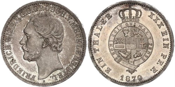 1 Талер Герцогство Мекленбург-Шверин (1352-1918) Срібло Frederick William, Grand Duke of Mecklenburg-Strelitz