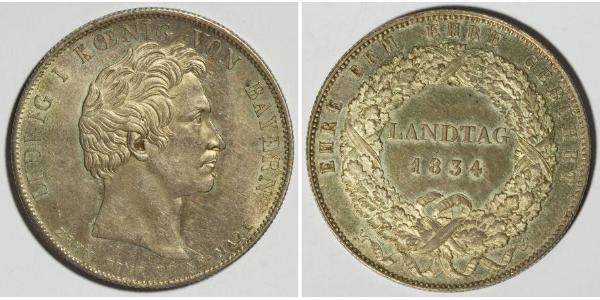 1 Талер Королівство Баварія (1806 - 1918) Срібло Людвиг I (король Баварії)(1786 – 1868)