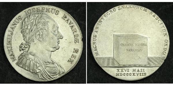 1 Талер Королівство Баварія (1806 - 1918) Срібло Максиміліан I (король Баварії) (1756 - 1825)