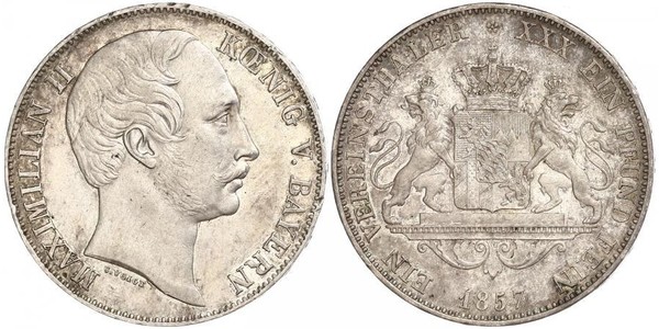1 Талер Королівство Баварія (1806 - 1918) Срібло Максиміліан II (король Баварії)(1811 - 1864)