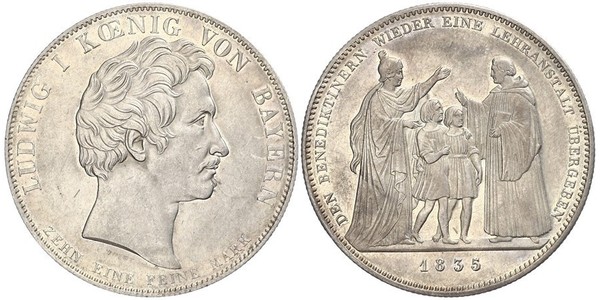 1 Талер Королівство Баварія (1806 - 1918) Срібло Людвиг I (король Баварії)(1786 – 1868)