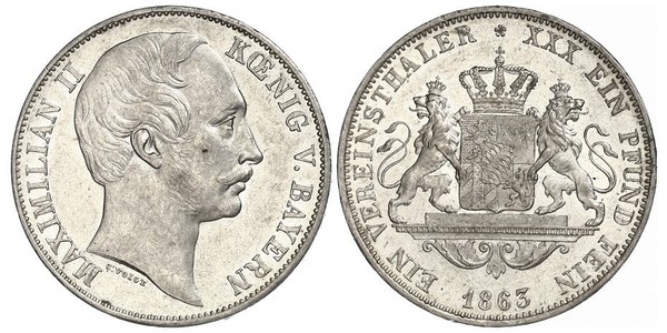 1 Талер Королівство Баварія (1806 - 1918) Срібло Максиміліан II (король Баварії)(1811 - 1864)