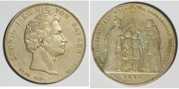 1 Талер Королівство Баварія (1806 - 1918) Срібло Людвиг I (король Баварії)(1786 – 1868)