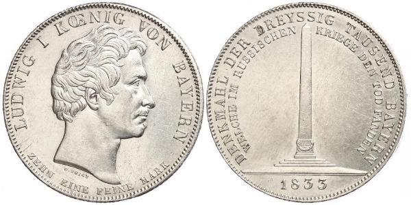 1 Талер Королівство Баварія (1806 - 1918) Срібло Людвиг I (король Баварії)(1786 – 1868)