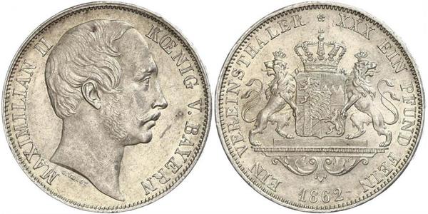 1 Талер Королівство Баварія (1806 - 1918) Срібло Максиміліан II (король Баварії)(1811 - 1864)