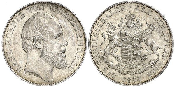1 Талер Королівство Вюртемберг Срібло Charles I of Württemberg