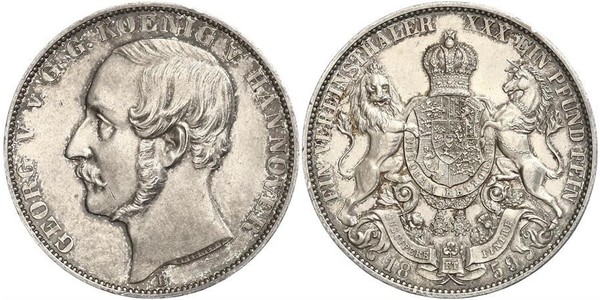 1 Талер Королівство Ганновер (1814 - 1866) Срібло Георг V (король Ганновера) (1819 - 1878)