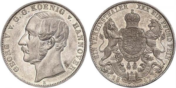 1 Талер Королівство Ганновер (1814 - 1866) Срібло Георг V (король Ганновера) (1819 - 1878)