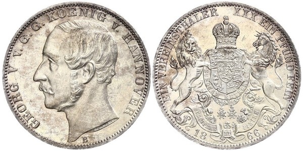 1 Талер Королівство Ганновер (1814 - 1866) Срібло Георг V (король Ганновера) (1819 - 1878)