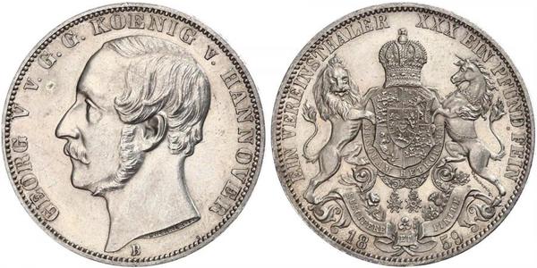 1 Талер Королівство Ганновер (1814 - 1866) Срібло Георг V (король Ганновера) (1819 - 1878)