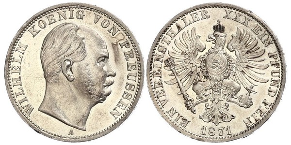 1 Талер Королівство Пруссія (1701-1918) Срібло Wilhelm I, German Emperor (1797-1888)