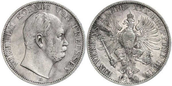 1 Талер Королівство Пруссія (1701-1918) Срібло Wilhelm I, German Emperor (1797-1888)