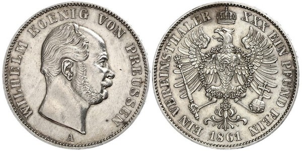 1 Талер Королівство Пруссія (1701-1918) Срібло Wilhelm I, German Emperor (1797-1888)