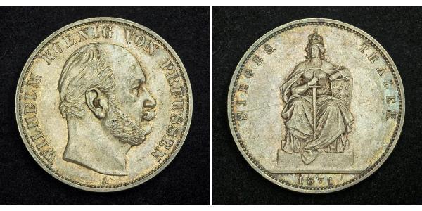 1 Талер Королівство Пруссія (1701-1918) Срібло Wilhelm I, German Emperor (1797-1888)