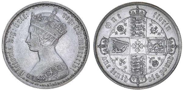 1 Флорин Соединённое королевство Великобритании и Ирландии (1801-1922) Серебро Виктория (1819 - 1901)