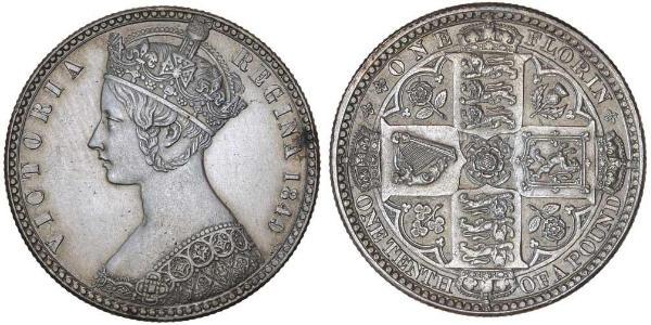 1 Флорин Соединённое королевство Великобритании и Ирландии (1801-1922) Серебро Виктория (1819 - 1901)