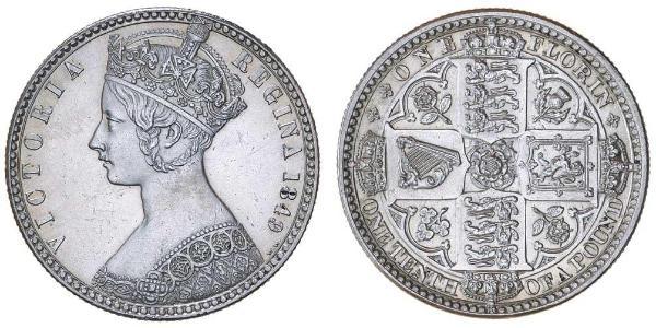 1 Флорин Соединённое королевство Великобритании и Ирландии (1801-1922) Серебро Виктория (1819 - 1901)