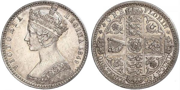 1 Флорин Соединённое королевство Великобритании и Ирландии (1801-1922) Серебро Виктория (1819 - 1901)