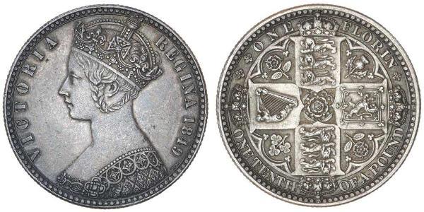 1 Флорин Соединённое королевство Великобритании и Ирландии (1801-1922) Серебро Виктория (1819 - 1901)
