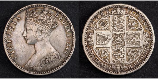 1 Флорин Соединённое королевство Великобритании и Ирландии (1801-1922) Серебро Виктория (1819 - 1901)