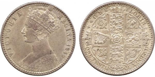 1 Флорин Соединённое королевство Великобритании и Ирландии (1801-1922) Серебро Виктория (1819 - 1901)
