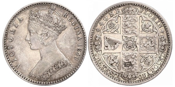 1 Флорин Соединённое королевство Великобритании и Ирландии (1801-1922) Серебро Виктория (1819 - 1901)